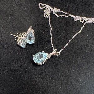 Diamond and Aquamarine Necklace and Matching Earrings